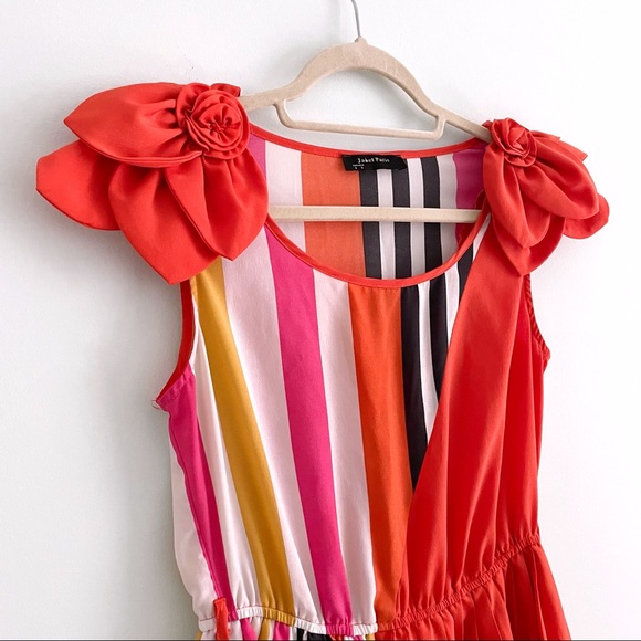 Sundress with Pleated Skirt and Shoulder Floral Details in Bright Orange Dress - Picture 2 of 8